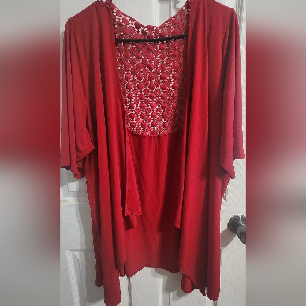 Red Kimono with Lace Detail